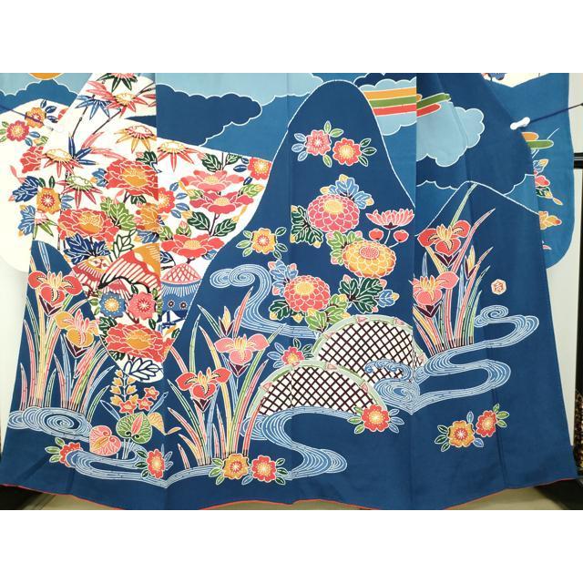 平和屋着物○和染紅型 栗山紅型 栗山吉三郎 振袖 流水風景花文