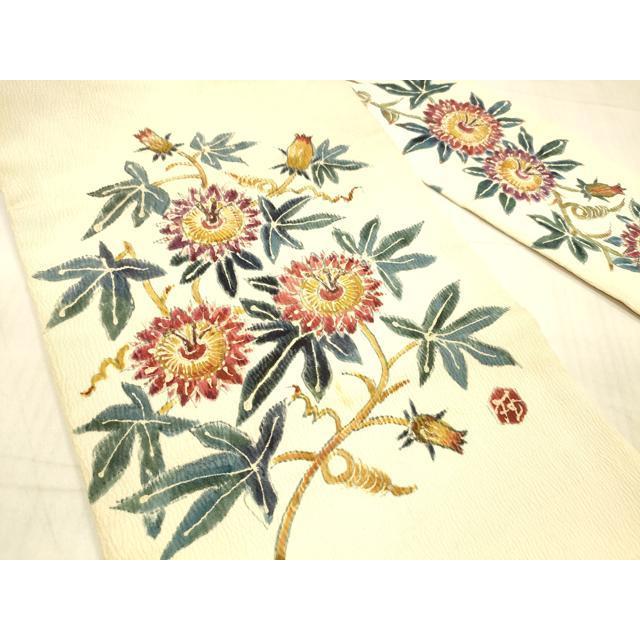 平和屋着物●染彩芸術の巨匠　皆川月華　九寸名古屋帯　手描き　枝花文　正絹　逸品　DAAX5634cm 平和屋着物○染彩芸術の巨匠 皆川月華 九寸名古屋帯 手描き 枝花文