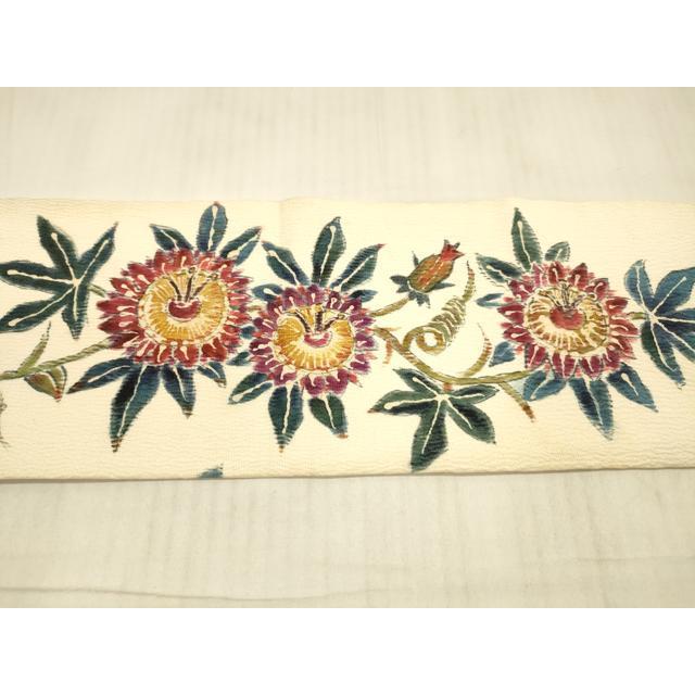 平和屋着物●染彩芸術の巨匠　皆川月華　九寸名古屋帯　手描き　枝花文　正絹　逸品　DAAX5634cm 平和屋着物○染彩芸術の巨匠 皆川月華 九寸名古屋帯 手描き 枝花文