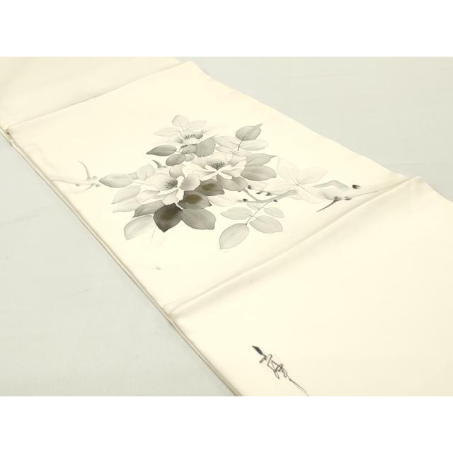 平和屋着物○塩瀬 九寸開き名古屋帯 作家物 手描き 枝花文 金彩 正絹 