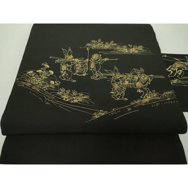 平和屋着物○九寸開き名古屋帯 作家物 手描き 鳥獣戯画 銀彩 正絹 逸品