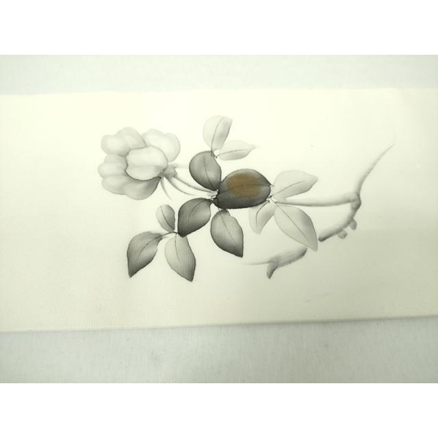 平和屋着物○塩瀬 九寸名古屋帯 作家物 手描き 枝椿 金彩 正絹 逸品 