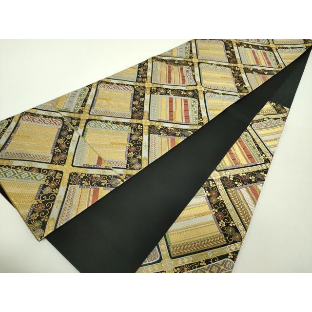 平和屋着物○六通柄袋帯 鎧脅し 黒地 金糸 正絹 逸品 DAAY1257ps