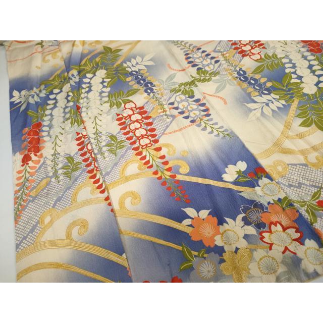 平和屋着物○アンティーク 大正ロマン 小振袖 立波草花文 正絹 逸品