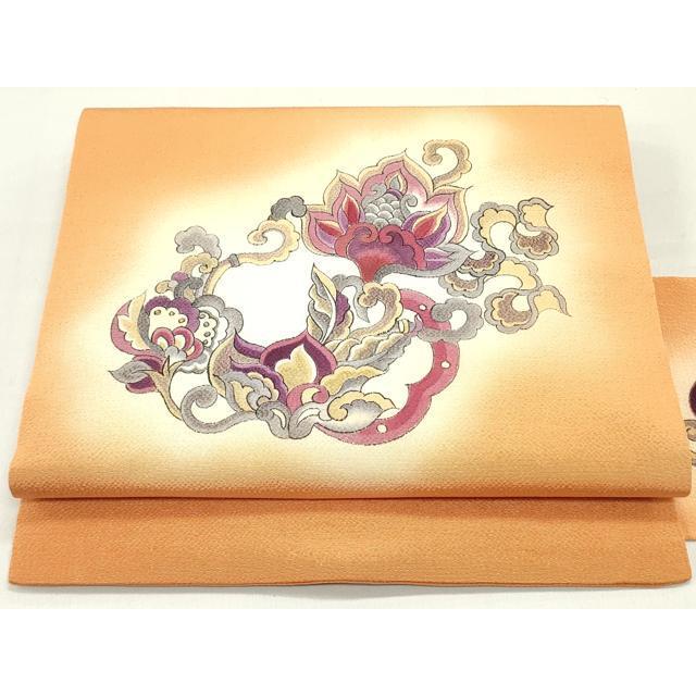 平和屋着物●九寸名古屋帯　幾何学文様　金彩　正絹　逸品　CABD0409hy 平和屋着物○初代 染人・山岡古都 首里琉染 九寸名古屋帯 更紗花唐草文