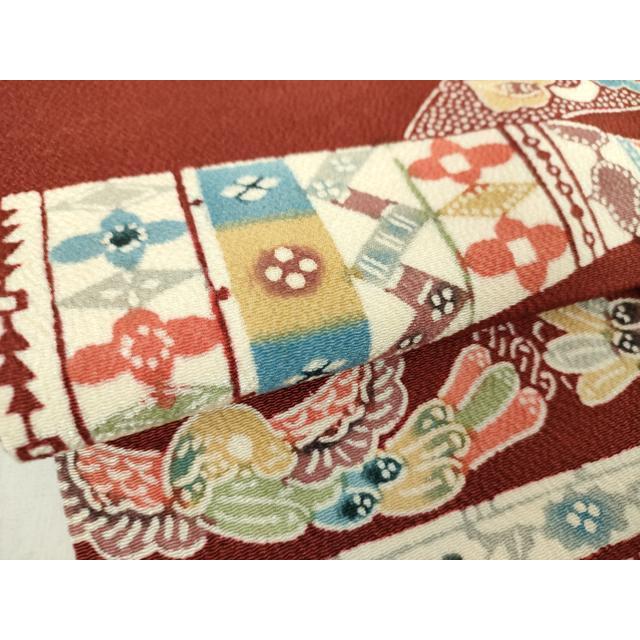 平和屋着物●九寸名古屋帯　型染　草木手染　更紗花鳥文　鬼しぼ縮緬　正絹　逸品　DABA1830ps