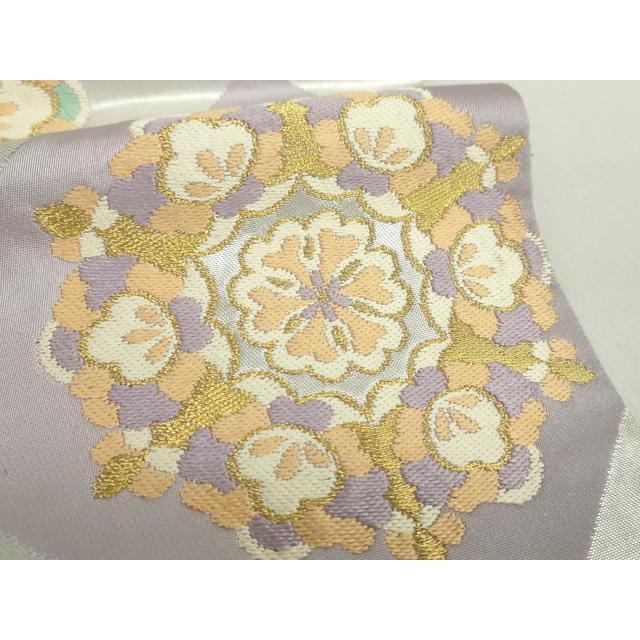 平和屋着物●西陣　白綾苑大庭　六通柄袋帯　唐織　雪芝吉祥花文　金糸　証紙付き　正絹　逸品　DABD1756ps 平和屋着物○西陣 白綾苑大庭 六通柄袋帯 唐織 雪芝吉祥花文 金糸 証紙