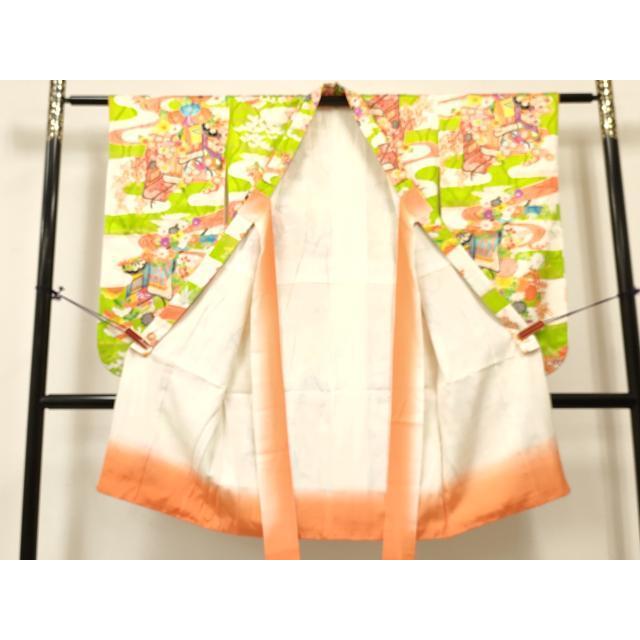 平和屋着物[]七五三 女の子 7歳 祝着 四つ身 袋帯セット エ霞御所車花