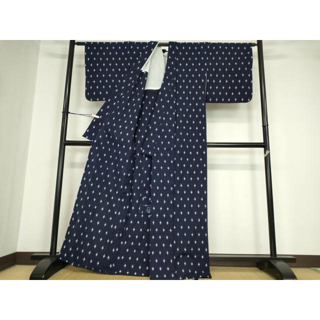 絣　単衣　久留米絣　琉球絣　バチ襟　紬　名古屋帯　セット 平和屋着物○久留米絣 単衣 綿 伝統藍工芸絣 絣文 反端付き 逸品