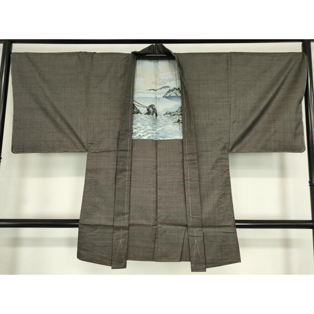 平和屋着物○男性 本場縞大島紬 アンサンブル 長羽織 100亀甲 総詰め