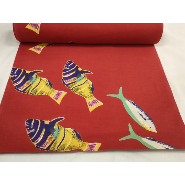 平和屋着物∴夏物 浴衣 反物 着尺 KENZO 高田賢三 魚 綿 逸品 未使用