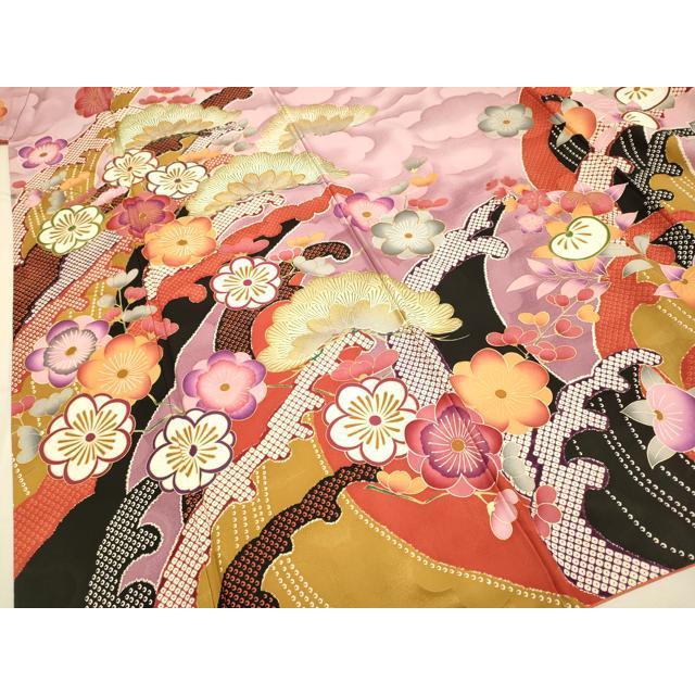 平和屋着物●紫綬褒章　巨匠『岩田専太郎』　振袖　花火　暈し染め　金彩　正絹　逸品　CABD7215ut 平和屋着物○紫綬褒章 巨匠『岩田専太郎』 振袖 駒刺繍 檜扇松文 金彩