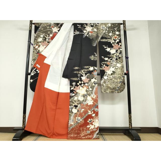 平和屋着物●豪華振袖　草花文　金彩　やまと誂製　正絹　逸品　DABB0395ud