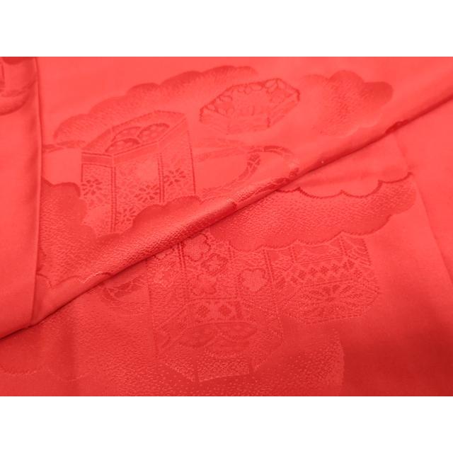 平和屋着物●振袖用長襦袢　無双仕立て　雲霞貝桶地紋　深緋色　半衿刺繍　正絹　逸品　DABB0433ud 平和屋着物○振袖用長襦袢 無双仕立て 雲霞貝桶地紋 深緋色 半衿刺繍