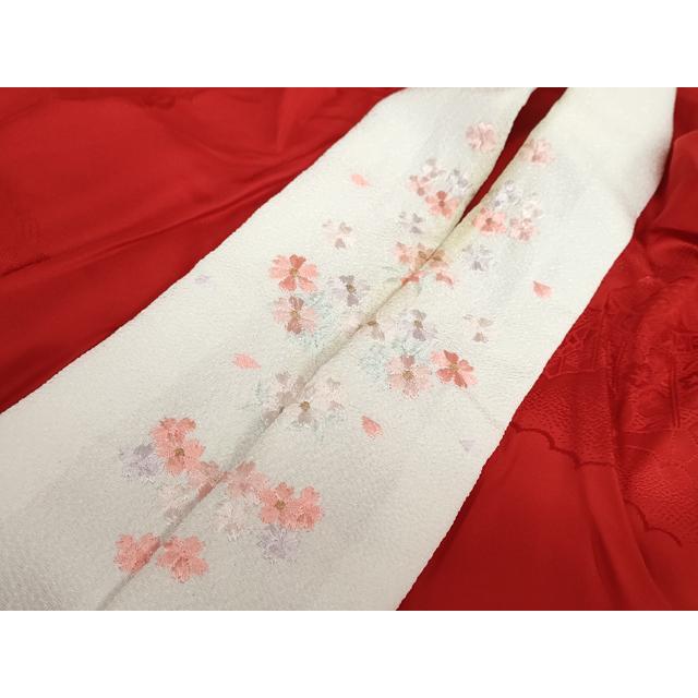 平和屋着物●振袖用長襦袢　無双仕立て　雲霞貝桶地紋　深緋色　半衿刺繍　正絹　逸品　DABB0433ud 平和屋着物○振袖用長襦袢 無双仕立て 雲霞貝桶地紋 深緋色 半衿刺繍