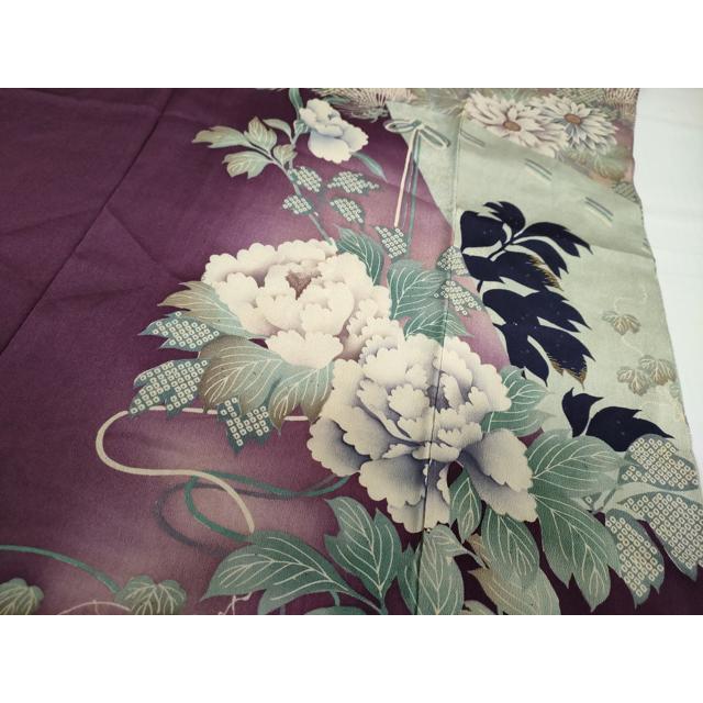 平和屋着物○アンティーク 大正ロマン 色留袖 刺繍 扇面草花文 正絹