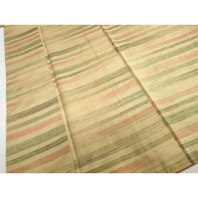 平和屋着物●群上紬　草木染　横段文　正絹　逸品　DABB0931ud