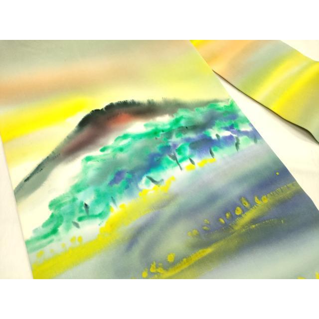 平和屋着物○虹色創家 本郷大田子 塩瀬 九寸名古屋帯 手描き 風景文 