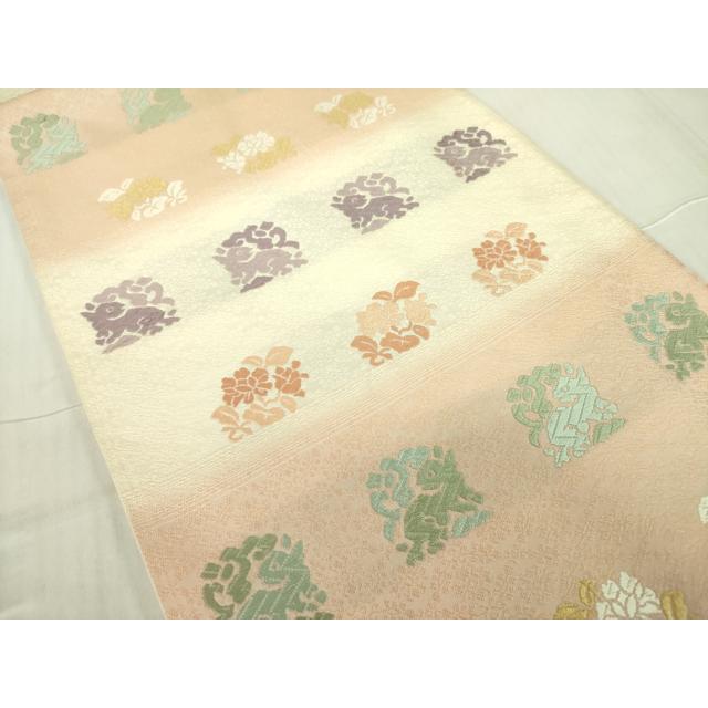 平和屋着物○西陣 六通柄袋帯 唐織 花兎文 正絹 逸品 未使用