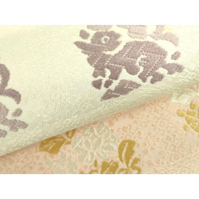 平和屋着物○西陣 六通柄袋帯 唐織 花兎文 正絹 逸品 未使用
