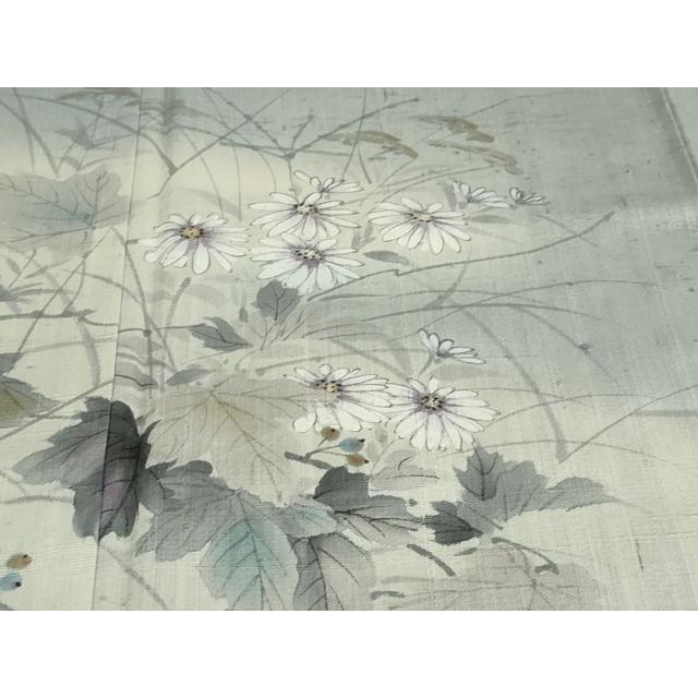 平和屋着物●訪問着　作家物　生紬　手描き　草花文　金彩　正絹　逸品　DABC2205ud