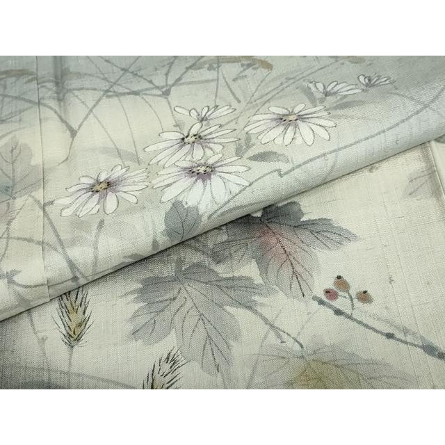平和屋着物●訪問着　作家物　生紬　手描き　草花文　金彩　正絹　逸品　DABC2205ud