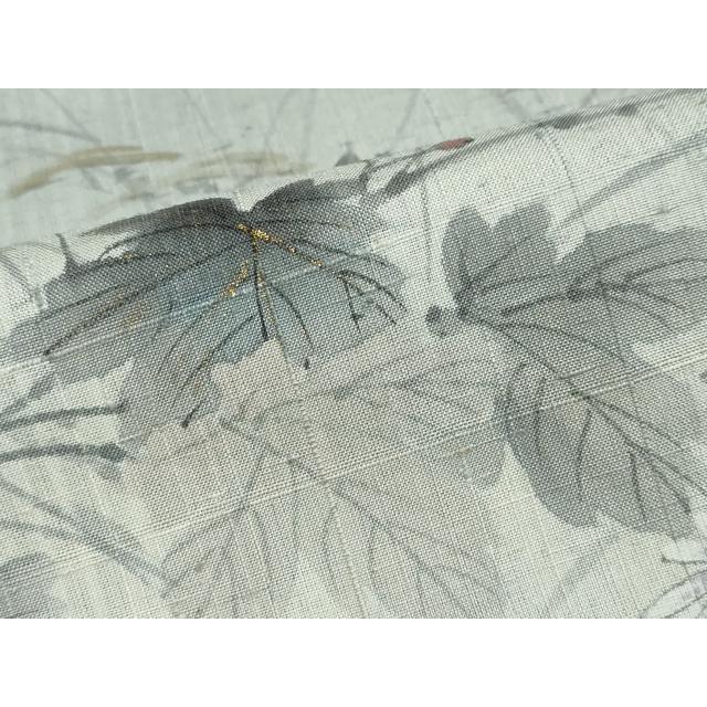 平和屋着物●訪問着　作家物　生紬　手描き　草花文　金彩　正絹　逸品　DABC2205ud