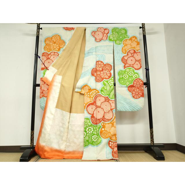 平和屋着物○豪華振袖 総絞り 流水草花文 正絹 逸品 DABC2288ud : 平和