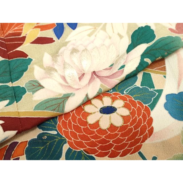 平和屋本店●アンティーク　大正ロマン　振袖　刺繍　御所車草花文　暈し染め　金糸　逸品　DABC2403ud_6