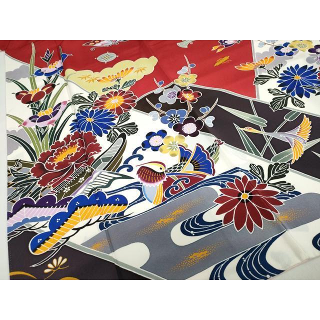 平和屋着物○手ざし京紅型染・宮崎紅型 宮崎良次 振袖 流水花鳥文 正絹