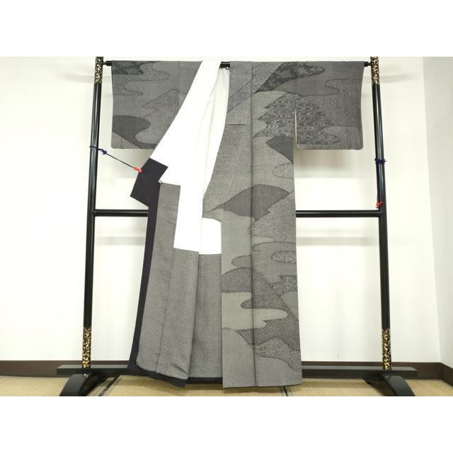 平和屋着物●重要無形文化財　人間国宝　中村勇二郎　江戸小紋　訪問着　霞遠山吉祥花文　黒地　正絹　逸品　DABC2654ud
