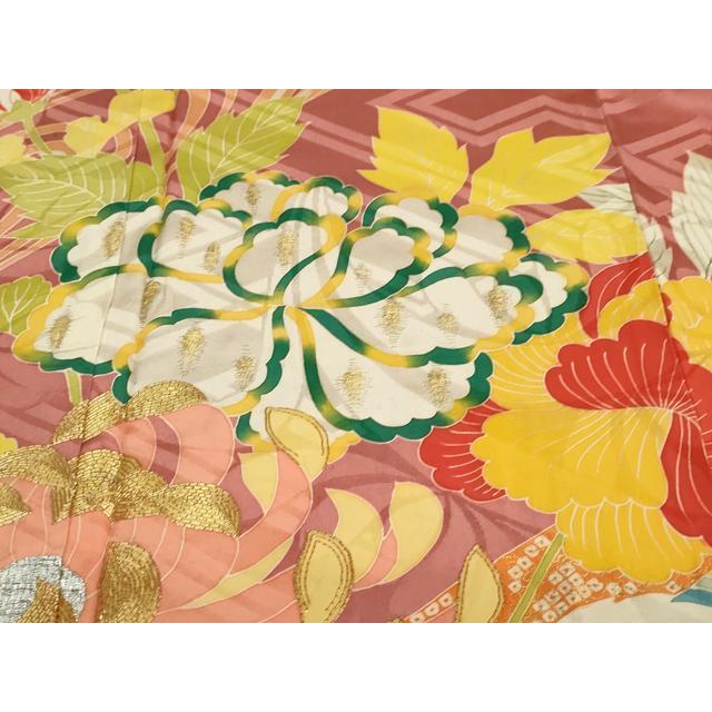 平和屋本店●アンティーク　大正ロマン　小振袖　二尺袖　駒刺繍　草花文　金彩　正絹　逸品　DABC2675ud