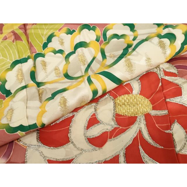 平和屋本店●アンティーク　大正ロマン　小振袖　二尺袖　駒刺繍　草花文　金彩　正絹　逸品　DABC2675ud