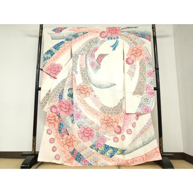 平和屋着物○名門 藤娘きぬたや・総絞り(杢目絞り) 振袖 熨斗吉祥草花