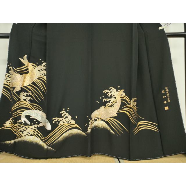 平和屋着物●上質な小紋　箔散らし　黒地　金彩　正絹　逸品　BAAW0979hj 平和屋着物□上質な小紋 色紙重ね草花文 黒地 金彩 正絹 逸品 CABF6517ou