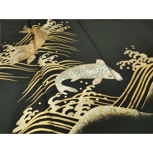 平和屋着物○伝統金彩工芸師 鼓和峰 黒留袖 鯉 金彩 正絹 逸品 未使用