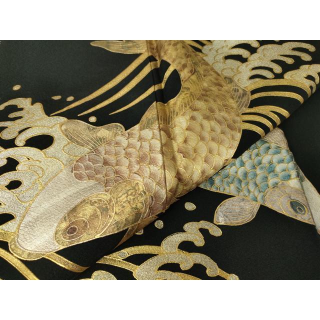 平和屋着物○伝統金彩工芸師 鼓和峰 黒留袖 鯉 金彩 正絹 逸品 未使用