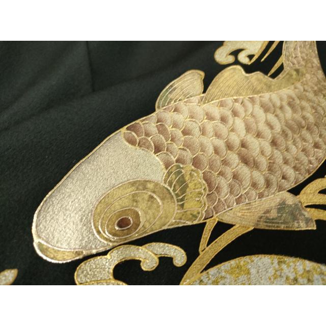 平和屋着物○伝統金彩工芸師 鼓和峰 黒留袖 鯉 金彩 正絹 逸品 未使用