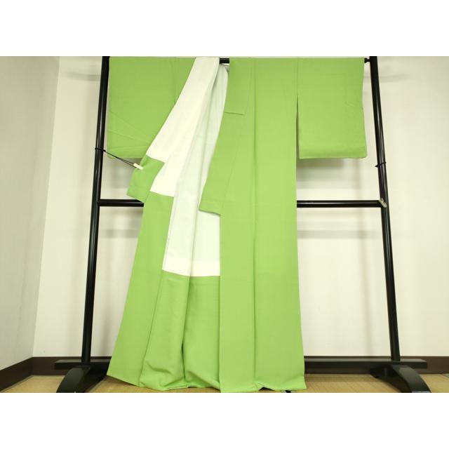 平和屋着物●上質な色無地　萌黄色　正絹　逸品　DABC3278az