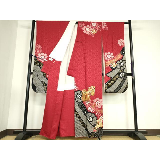 平和屋着物●豪華振袖　駒刺繍　絞り　御所車花文　金彩　正絹　逸品　AABG4826fy 平和屋着物○豪華振袖 駒刺繍 絞り 御所車花文 金彩 ますいわ屋扱い