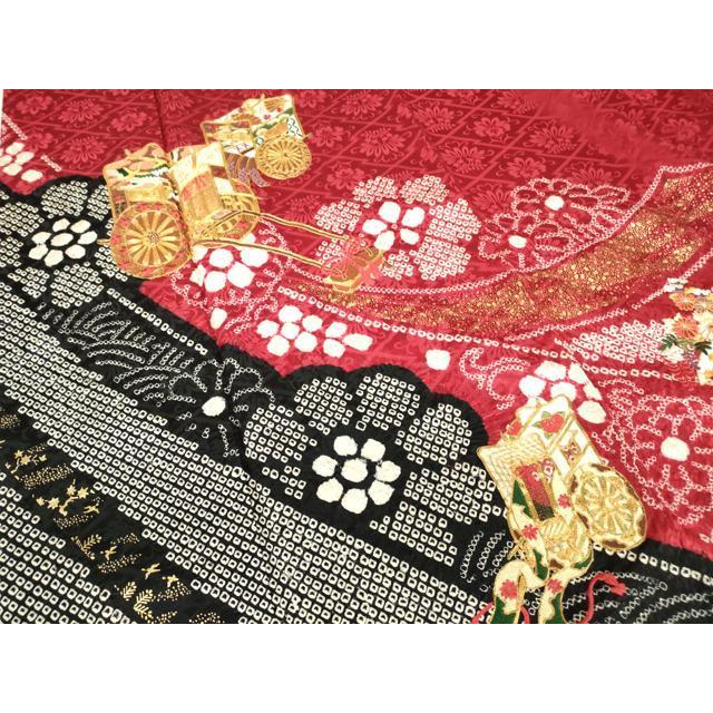平和屋着物●豪華振袖　駒刺繍　絞り　御所車花文　金彩　正絹　逸品　AABG4826fy 平和屋着物○豪華振袖 駒刺繍 絞り 御所車花文 金彩 ますいわ屋扱い