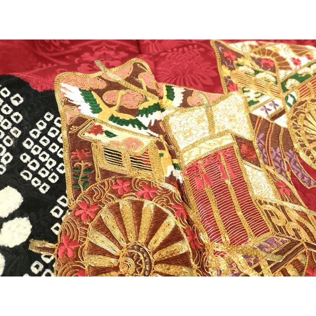 平和屋着物●豪華振袖　駒刺繍　絞り　御所車花文　金彩　正絹　逸品　AABG4826fy 平和屋着物○豪華振袖 駒刺繍 絞り 御所車花文 金彩 ますいわ屋扱い