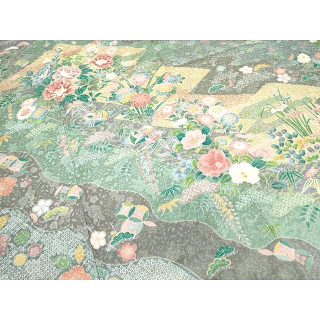 平和屋着物●訪問着　鴛鴦牡丹文　金彩　正絹　逸品　DABC3580az