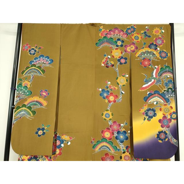 平和屋着物●豪華振袖　型染め　松竹梅　飛鶴吉祥花蝶文　暈し染め　正絹　逸品　DABC3591az