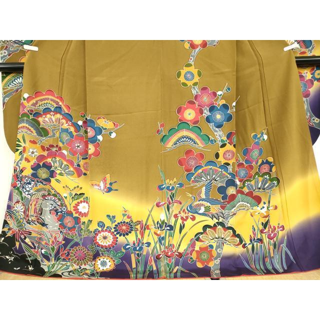 平和屋着物●豪華振袖　型染め　松竹梅　飛鶴吉祥花蝶文　暈し染め　正絹　逸品　DABC3591az