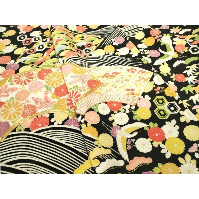平和屋着物●訪問着　駒刺繍　地紙飛鶴花文　鬼しぼ縮緬　黒地　金彩　正絹　逸品　DABC3632az