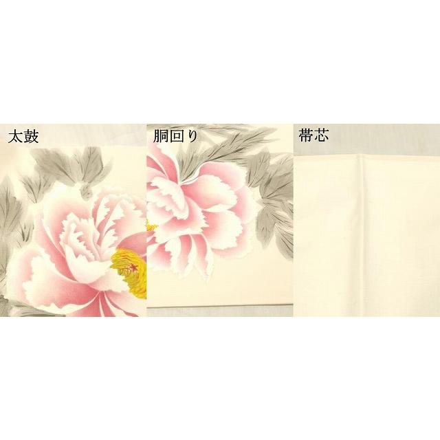 平和屋着物●東京友禅　熊谷好博子　塩瀬　九寸開き名古屋帯　手描き　牡丹　正絹　逸品　DABC8149cm 平和屋着物○東京友禅 熊谷好博子 塩瀬 九寸開き名古屋帯 手描き 牡丹
