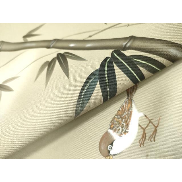 平和屋着物●立体友禅作家　涌波紅彩　塩瀬　九寸名古屋帯　雀　すずめ　笹竹文　正絹　逸品　DABD0044op_2