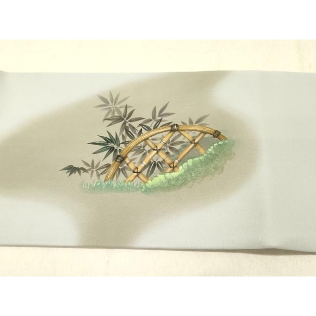 平和屋着物●立体友禅作家　涌波紅彩　塩瀬　九寸名古屋帯　雀　すずめ　笹竹文　正絹　逸品　DABD0044op_6