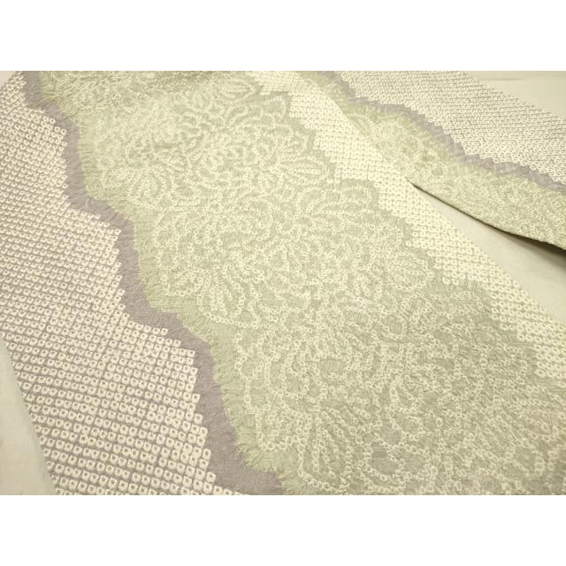 平和屋着物●名門　藤娘きぬたや・総絞り　九寸名古屋帯　総絞り　草花　三越扱い　正絹　逸品　DABD0056op_1